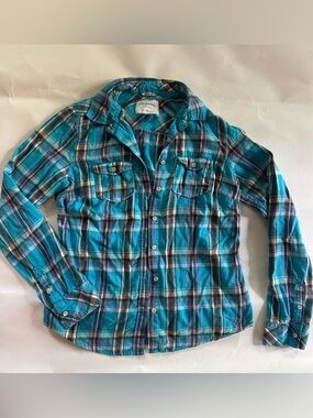 Y2K Aeropostale Teal and Purple Plaid Shirt size Medium